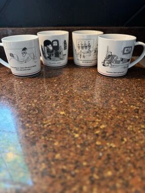 2001 The New Yorker Holiday Cartoon Ceramic Coffee Mugs - Set of 4
